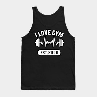 Funny Workout Gifts Heart Rate Design I Love Gym EST 2000 Tank Top